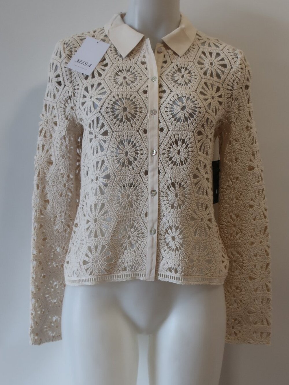 NWT Womens MISA Los Angeles Cream (Item-208) Crochet Button Fleur Top S - Picture 3 of 8